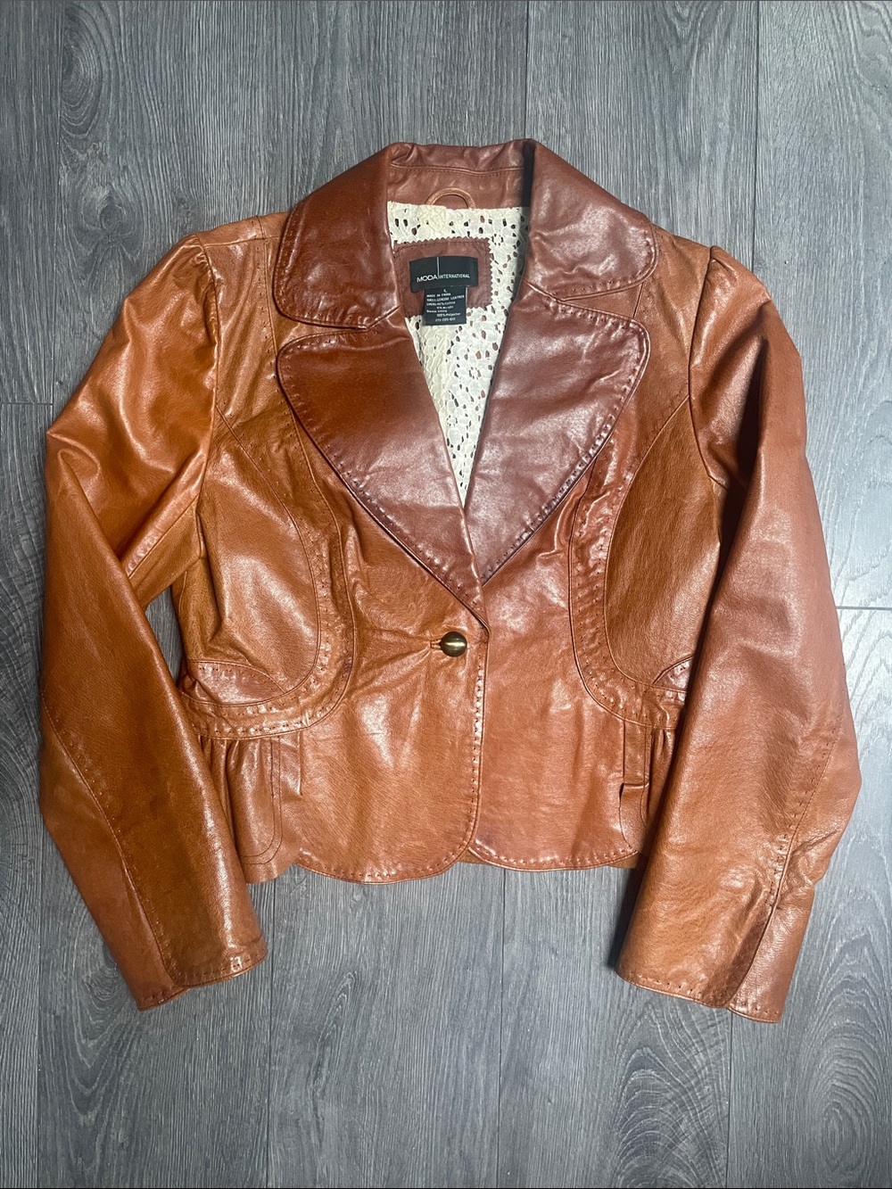 Vintage Moda International 100% brown leather blazer jacket size large